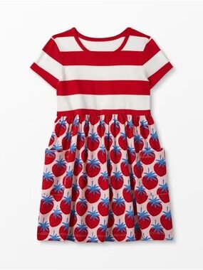 Hanna Andersson Red & White Striped Top with Strawberry Print Skirt